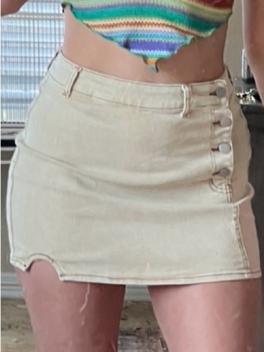 Tan Brown khaki Denim Mini Skirt size S